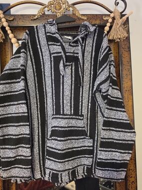 Artisan Black & White Striped Baja Hoodie Sweater